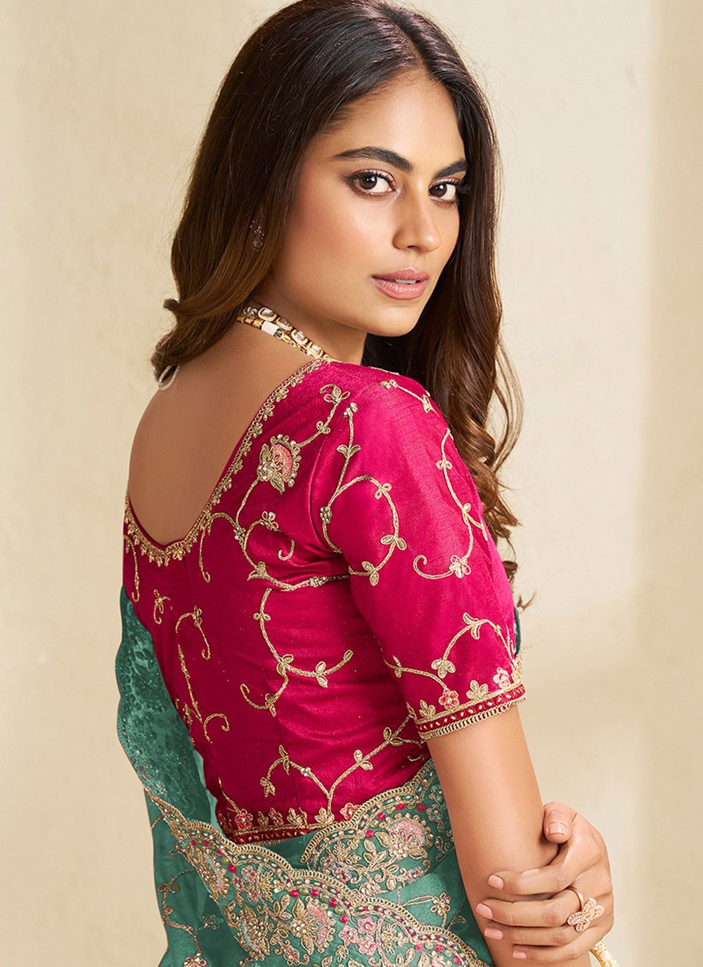 Blue Fandy Traditional Saree Cord, Stones, Thread, Zari S18851