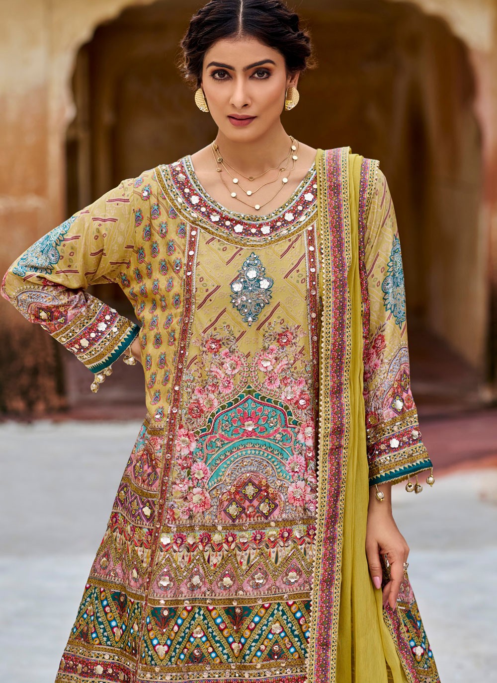 Digital Print Faux Chiffon Multi Colour Salwar Suit T6560