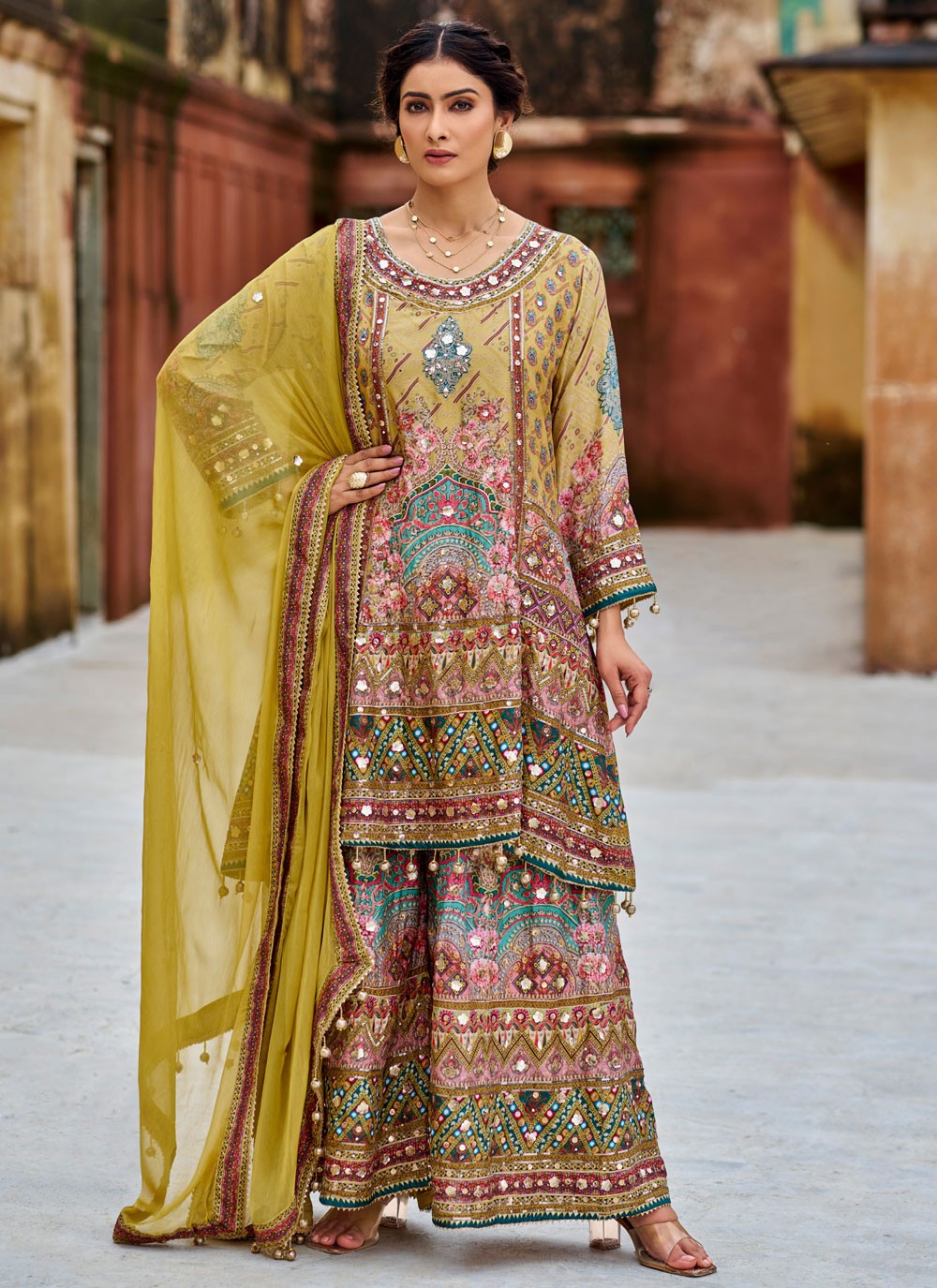 Digital Print Faux Chiffon Multi Colour Salwar Suit T6560