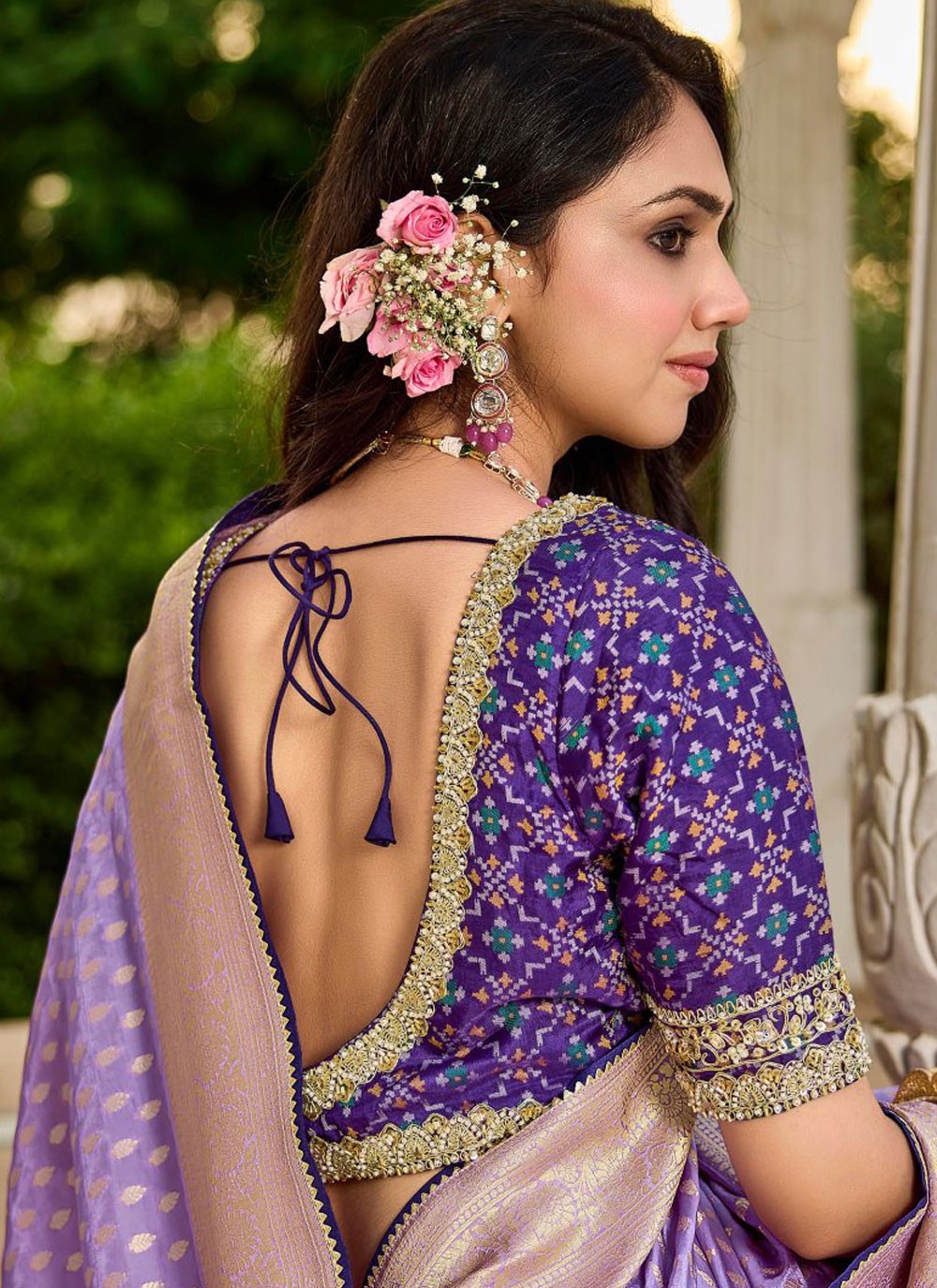 Lavender Faux Crepe Classic Saree Beads S19770