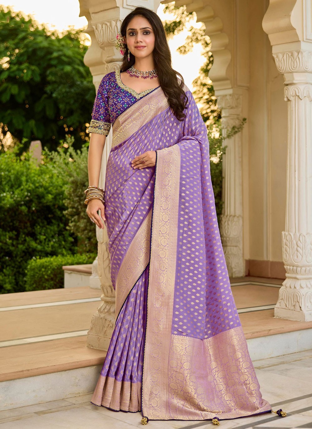 Lavender Faux Crepe Classic Saree Beads S19770