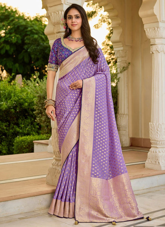 Lavender Faux Crepe Classic Saree Beads S19770