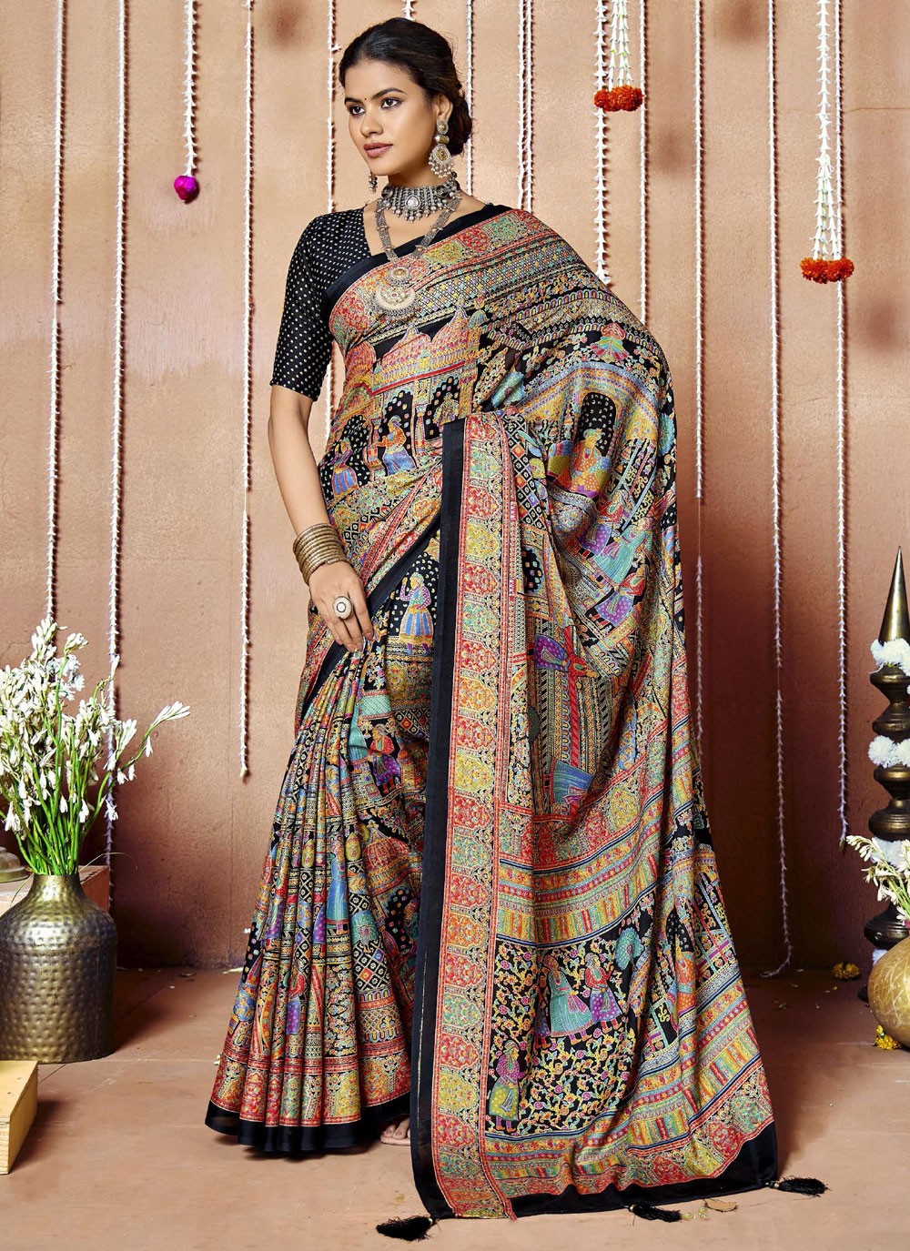 Multi Colour Faux Crepe Classic Saree Printed S20460