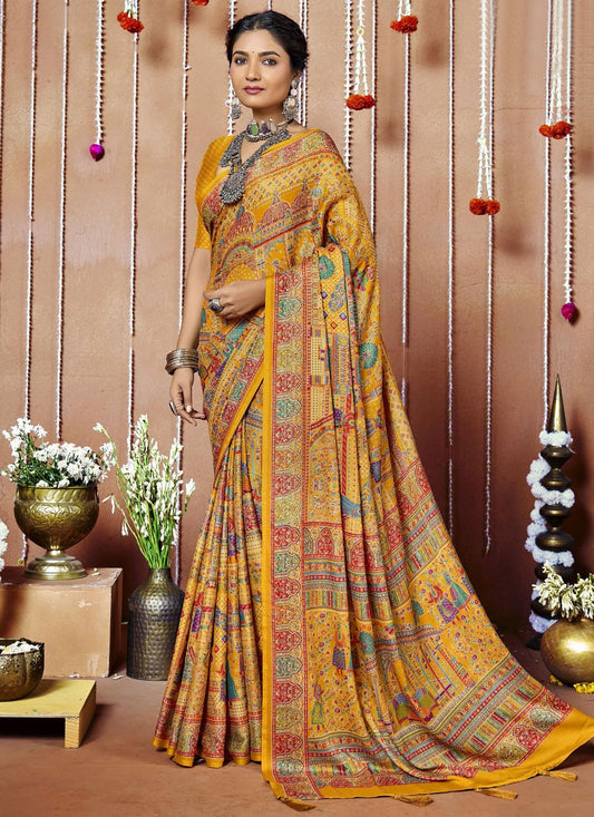 Multi Colour Faux Crepe Traditional Saree Printed S20459