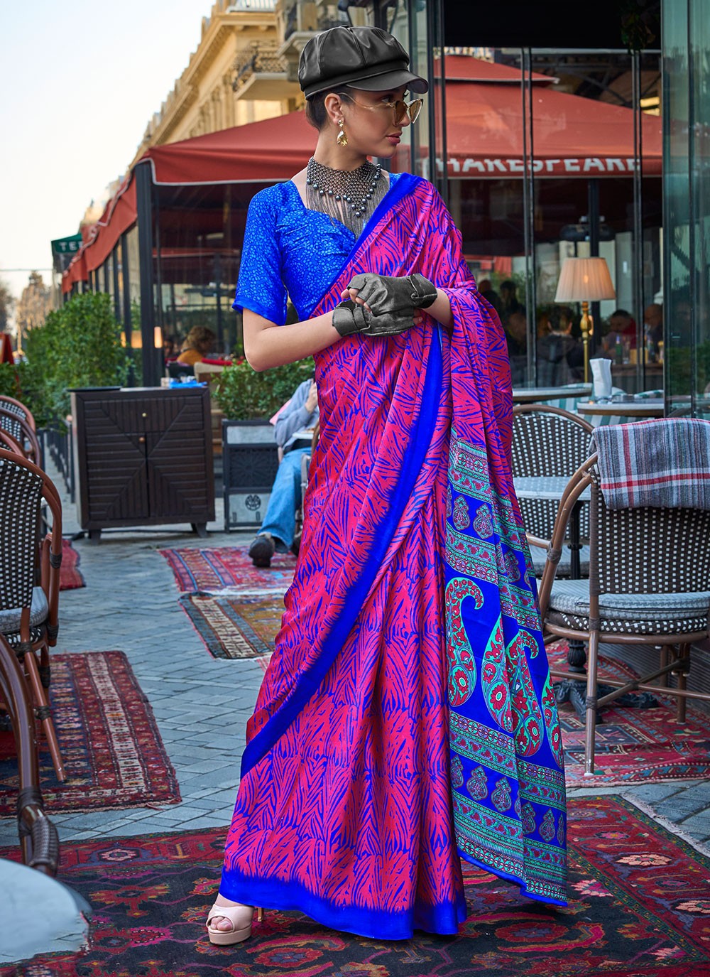 Classic Printed Faux Crepe, Satin Saree - S6040