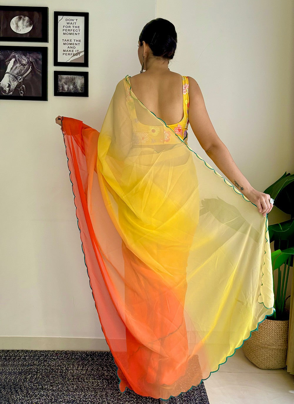 Contemporary Border Work Faux Georgette Saree - S7581