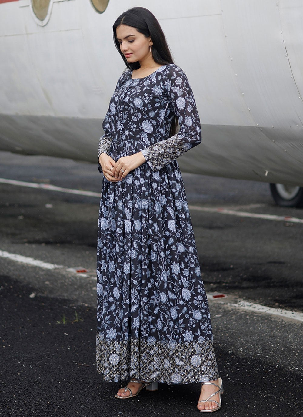 Digital Print Faux Georgette Gown - G1814