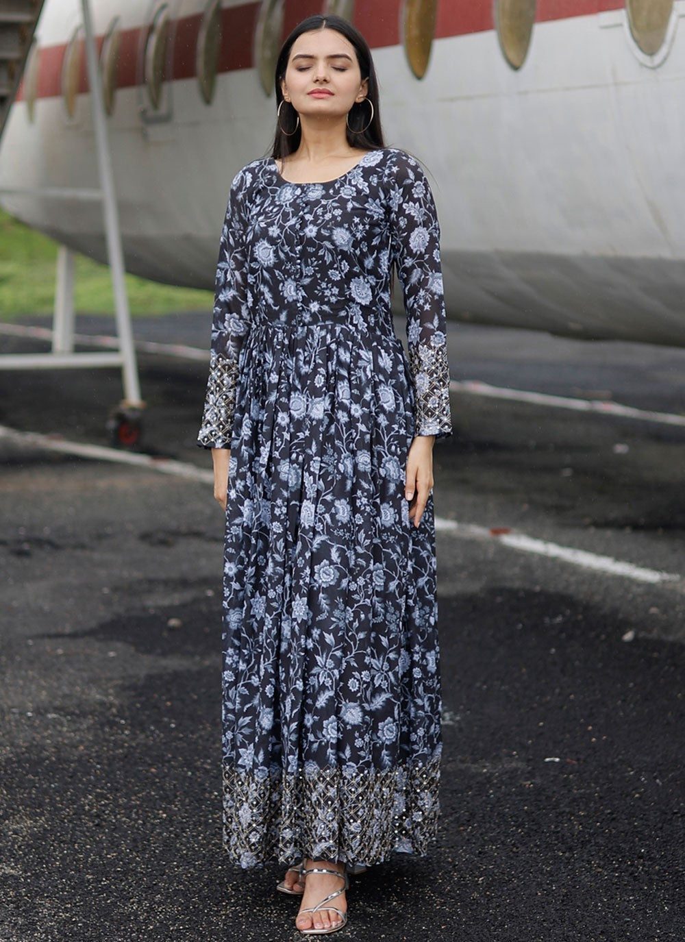Digital Print Faux Georgette Gown - G1814