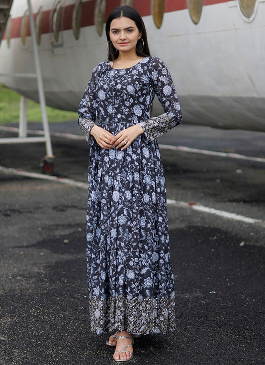 Digital Print Faux Georgette Gown - G1814