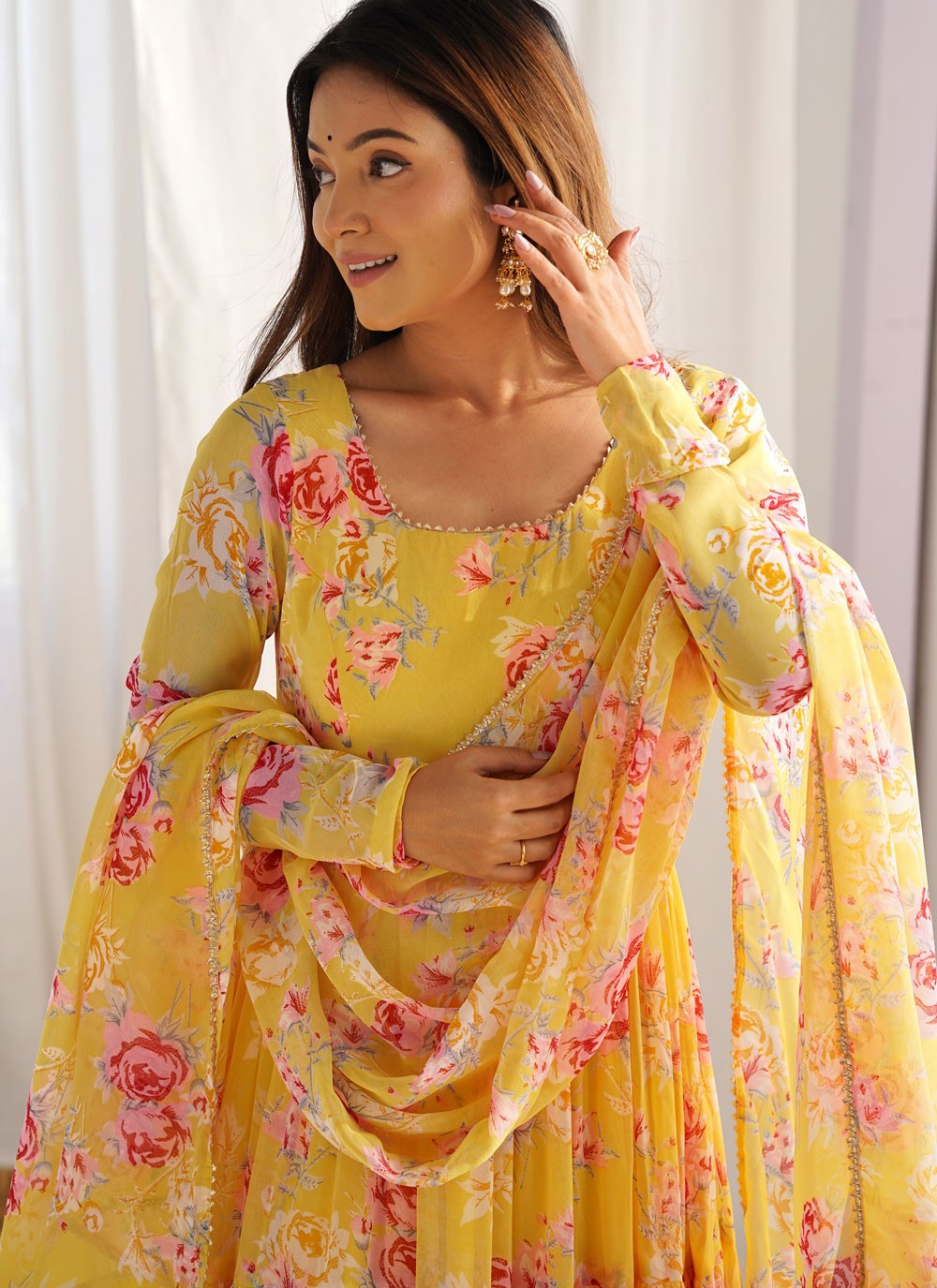 Digital Print Faux Georgette Anarkali - T4601