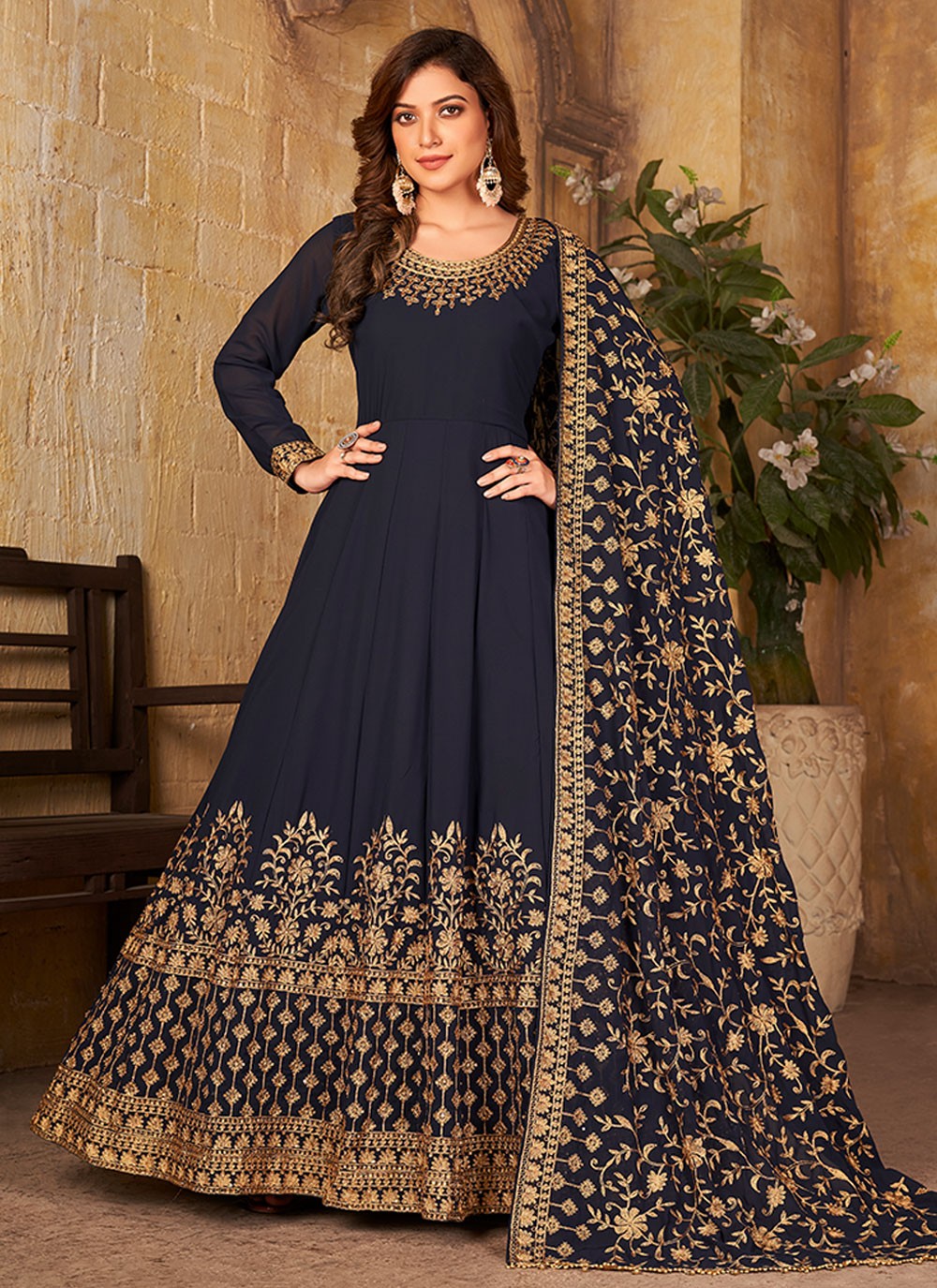Faux Georgette Anarkali - T806