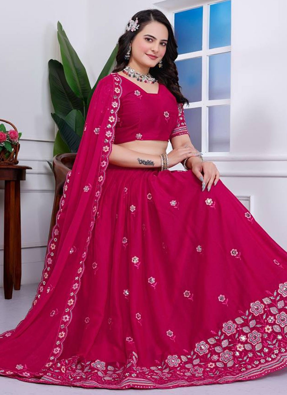 Faux Georgette Ceremonial, Festival, Mehandi & Sangeet A - Line Lehenga L3504