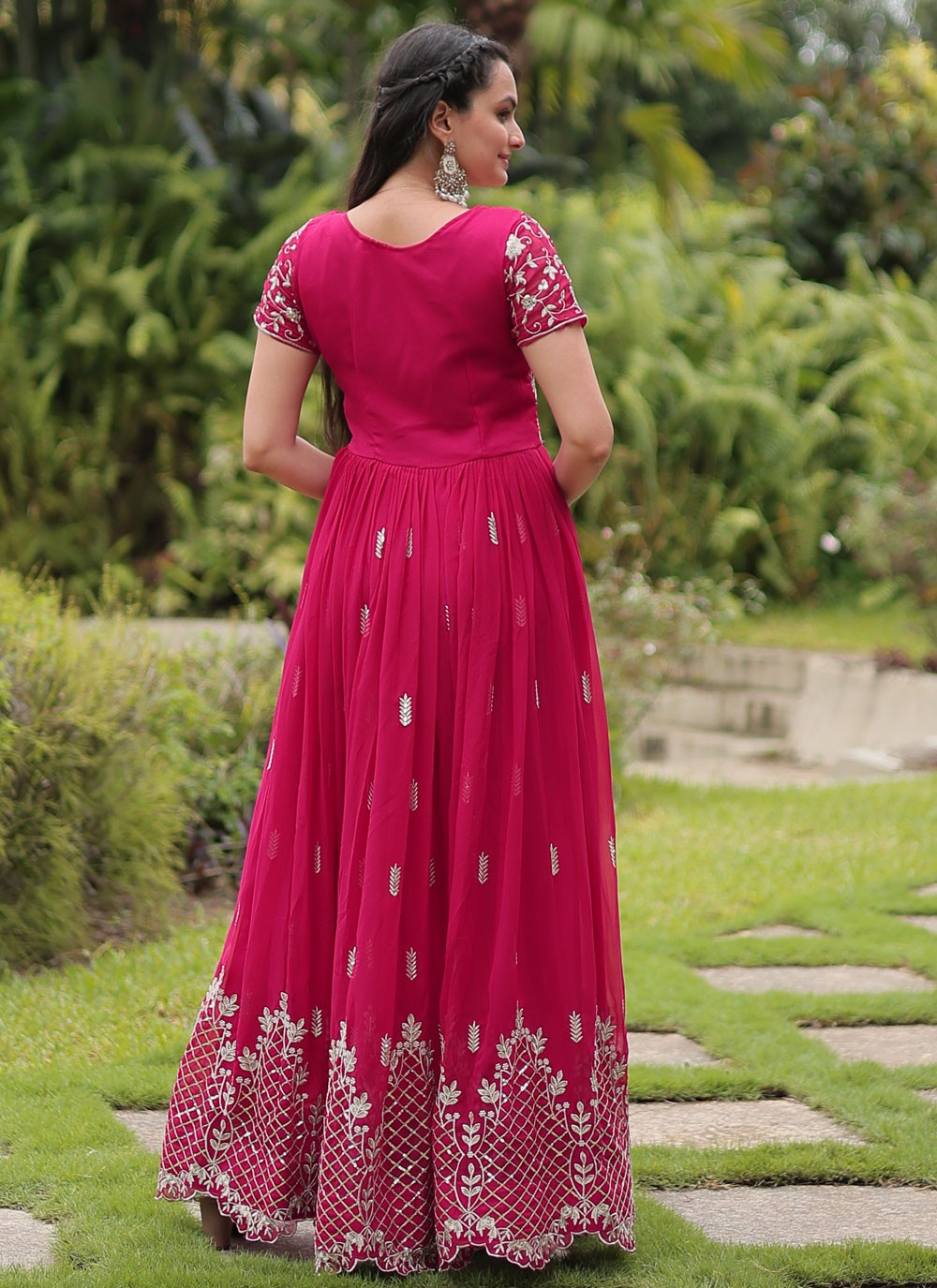 Embroidered Faux Georgette Gown - G1795