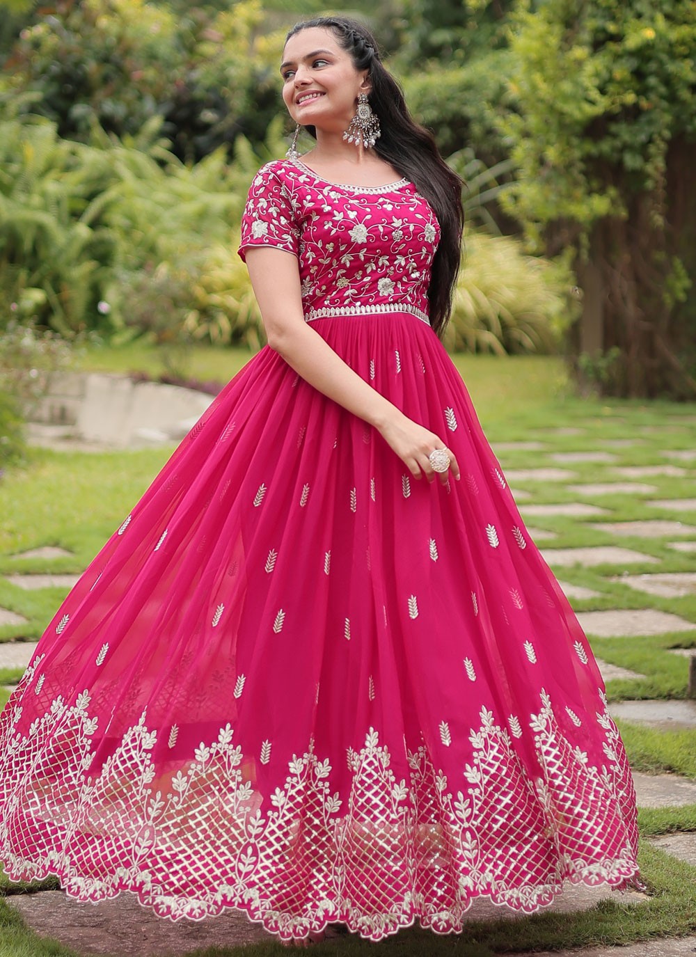 Embroidered Faux Georgette Gown - G1795