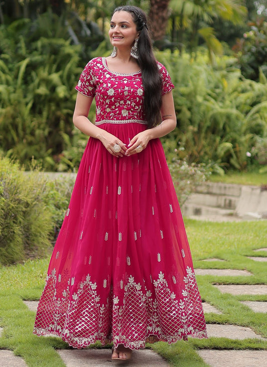 Embroidered Faux Georgette Gown - G1795