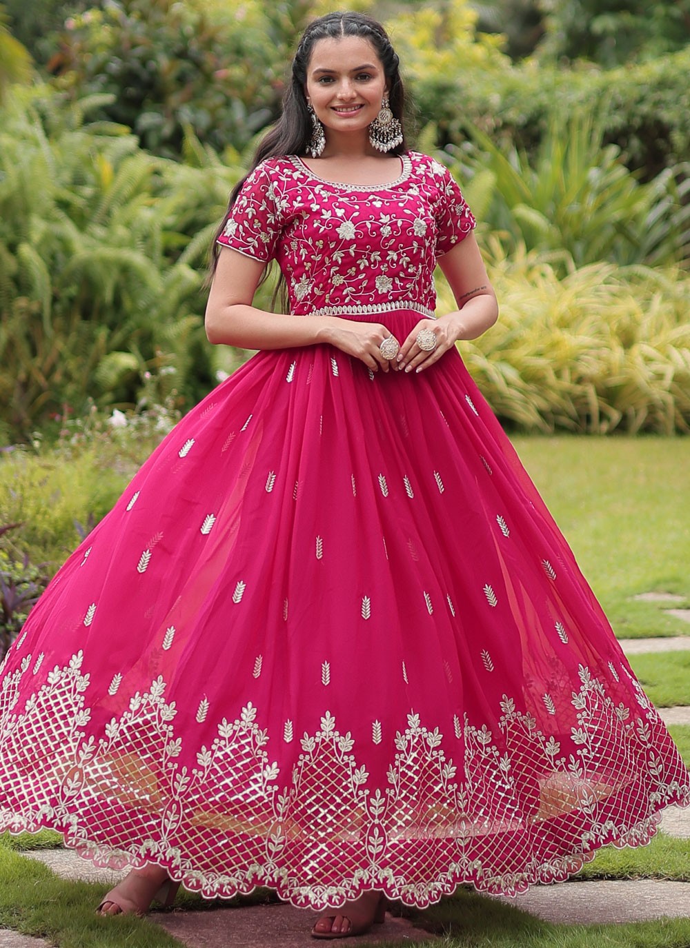 Embroidered Faux Georgette Gown - G1795