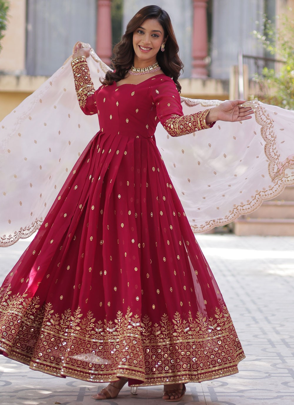 Embroidered Faux Georgette Gown - G1943