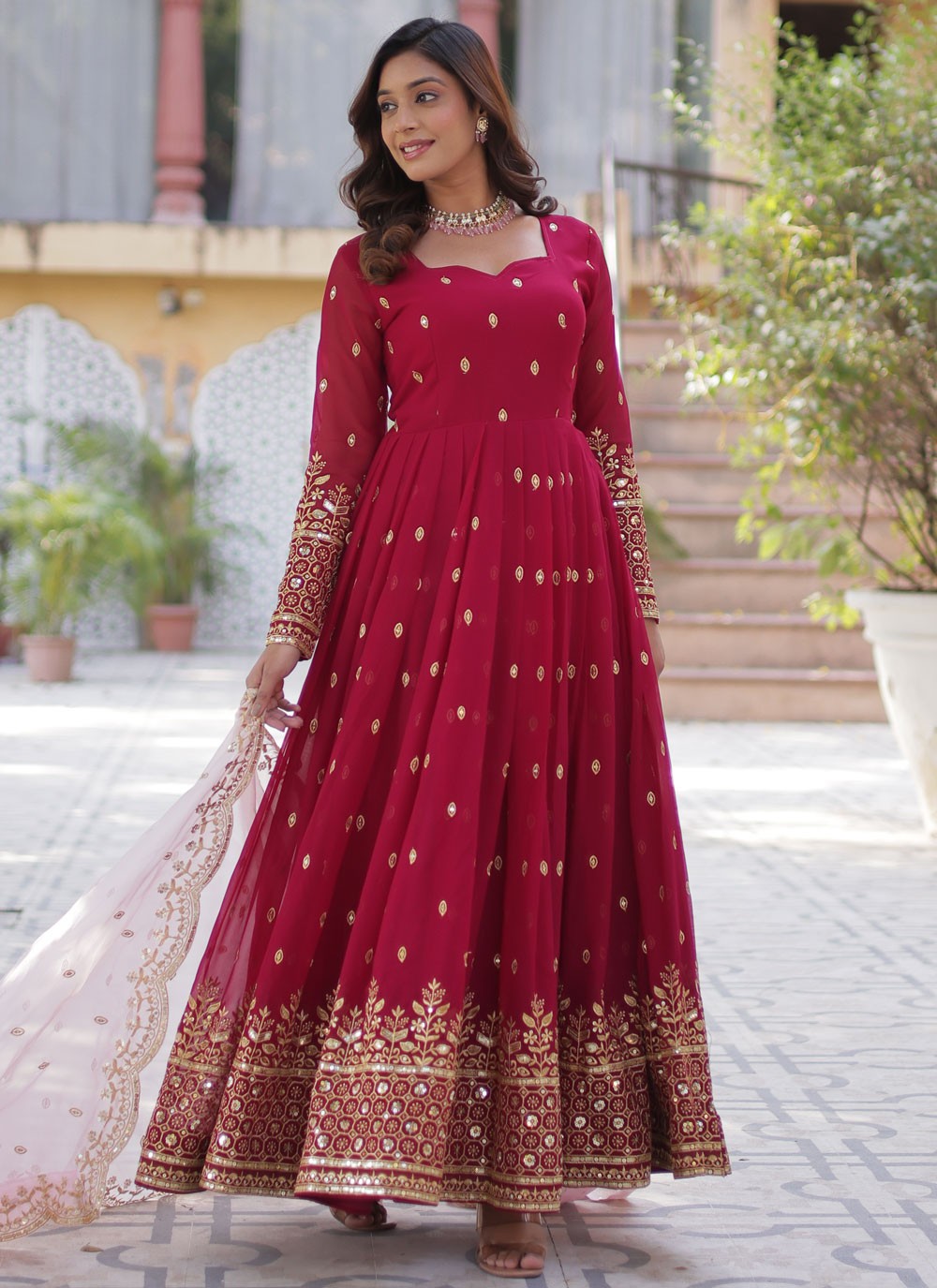 Embroidered Faux Georgette Gown - G1943