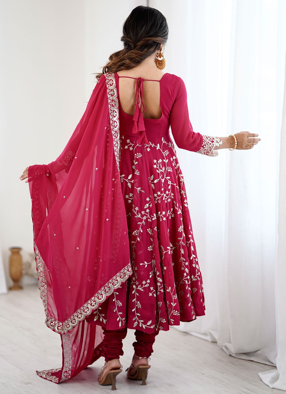 Anarkali Embroidered, Sequins Hot Pink T8303