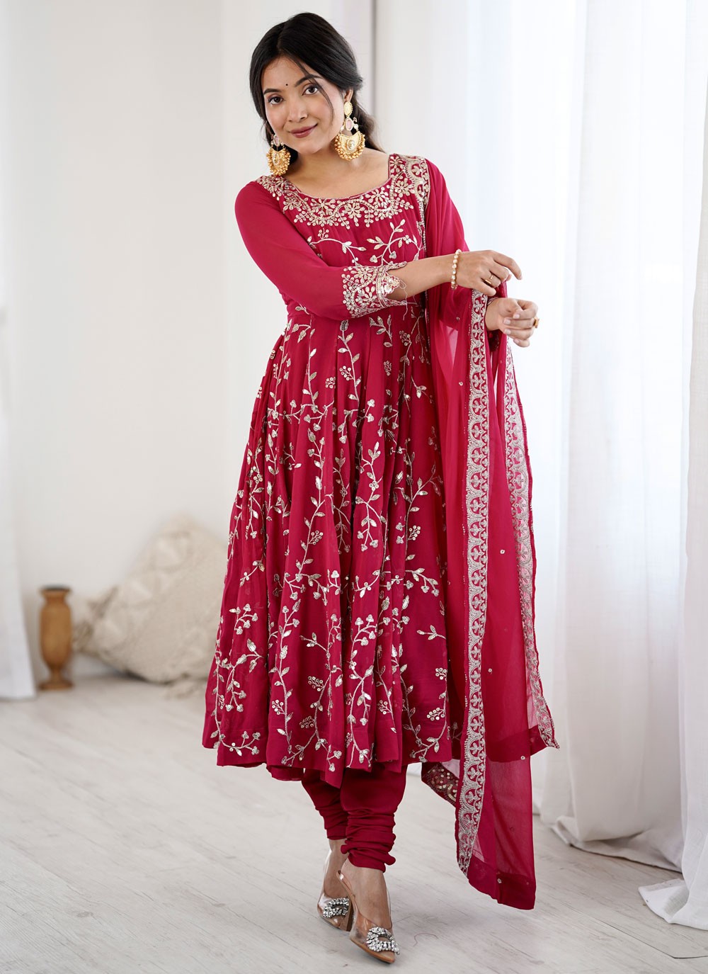 Anarkali Embroidered, Sequins Hot Pink T8303