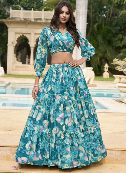 Floral Printed Faux Georgette Readymade Lehenga Choli - L2873