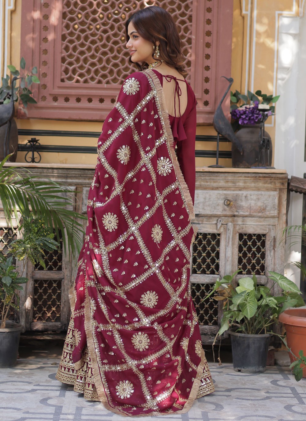 Embroidered Faux Georgette Gown - G1877
