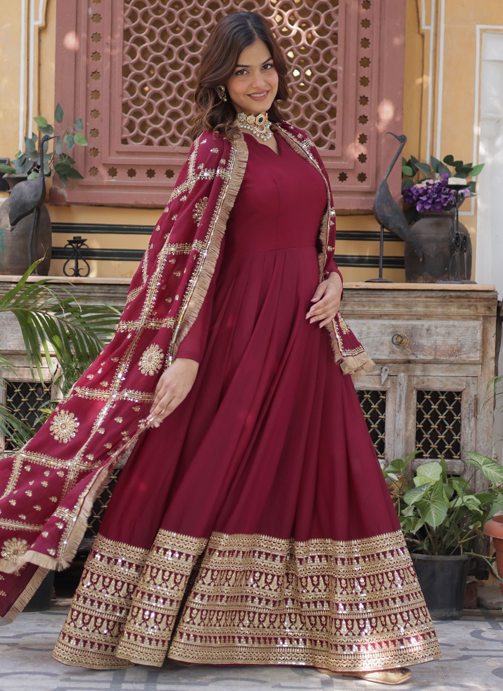 Embroidered Faux Georgette Gown - G1877