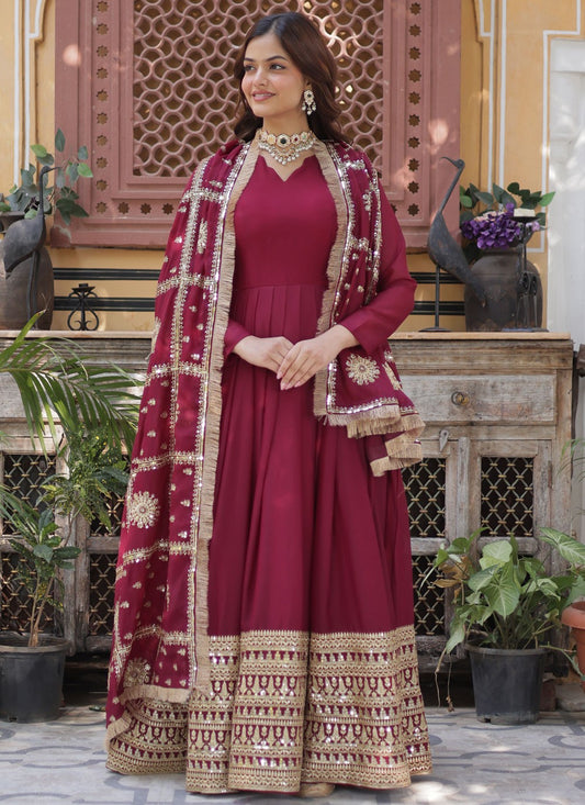 Embroidered Faux Georgette Gown - G1877