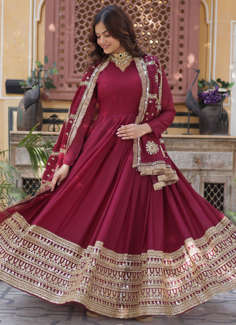 Embroidered Faux Georgette Gown - G1877