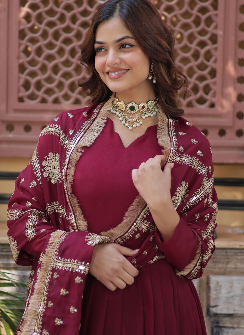 Embroidered Faux Georgette Gown - G1877