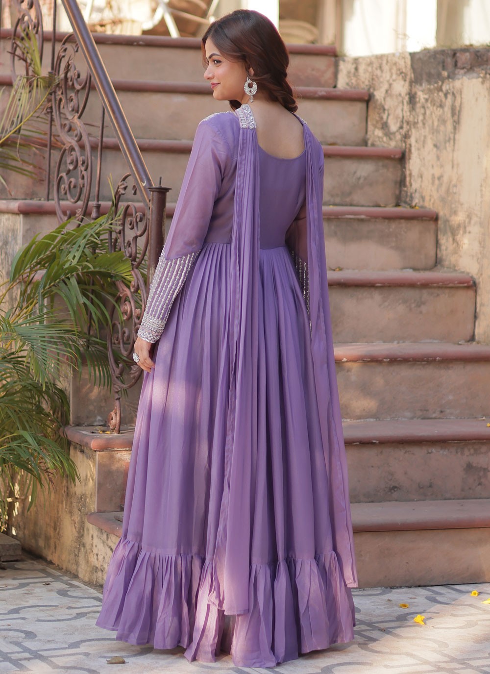 Beads Faux Georgette Lavender Gown G19781
