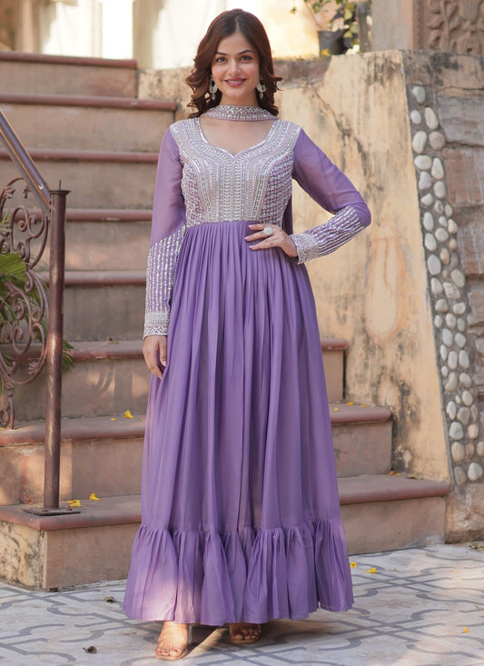 Beads Faux Georgette Lavender Gown G19781