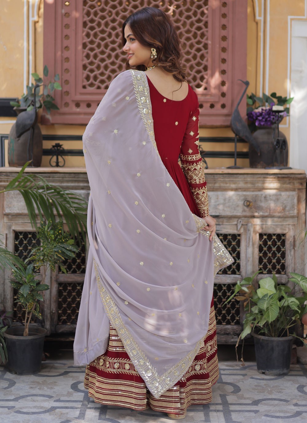Embroidered Faux Georgette Gown - G1938