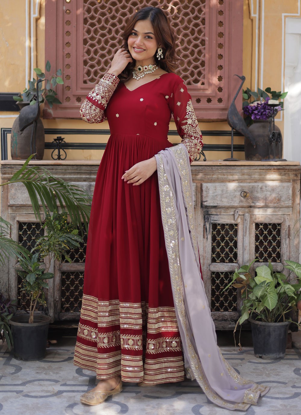 Embroidered Faux Georgette Gown - G1938