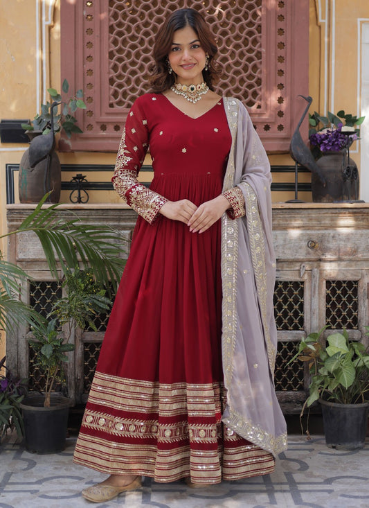Embroidered Faux Georgette Gown - G1938