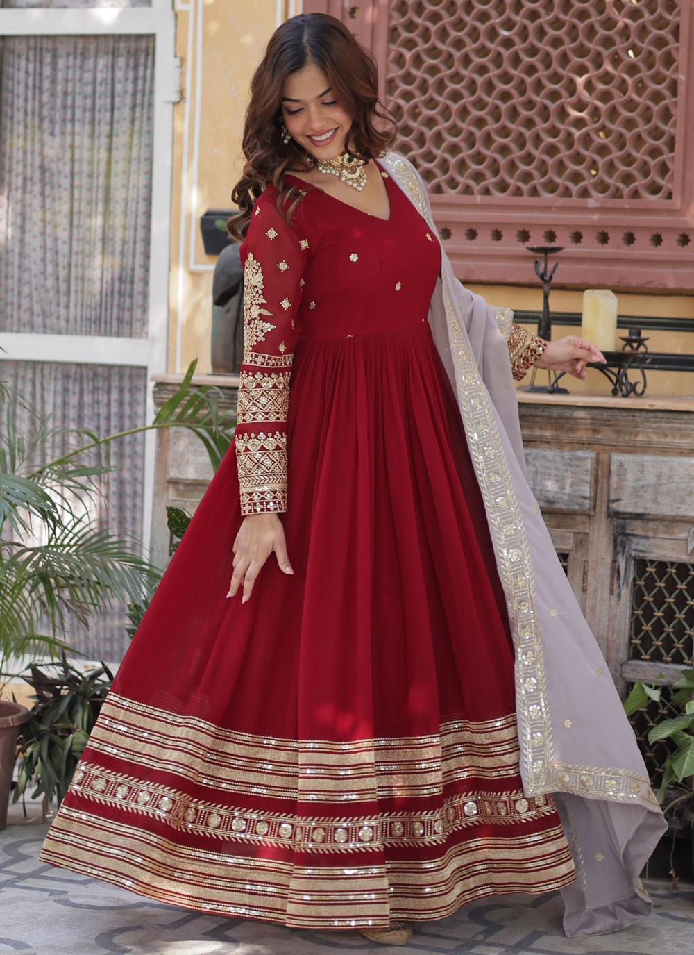 Embroidered Faux Georgette Gown - G1938