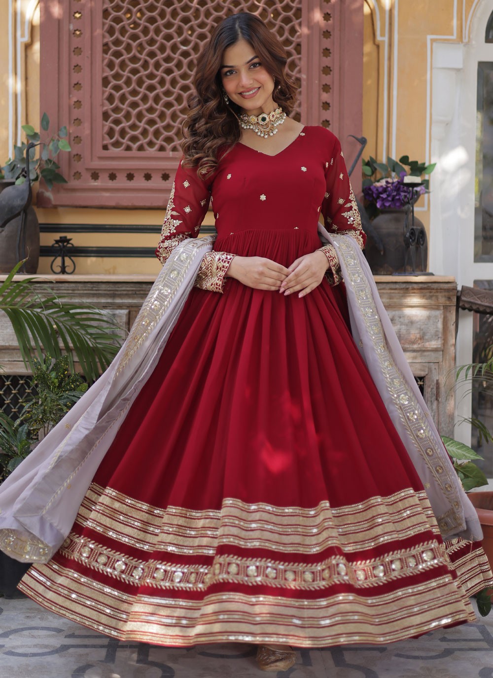 Embroidered Faux Georgette Gown - G1938