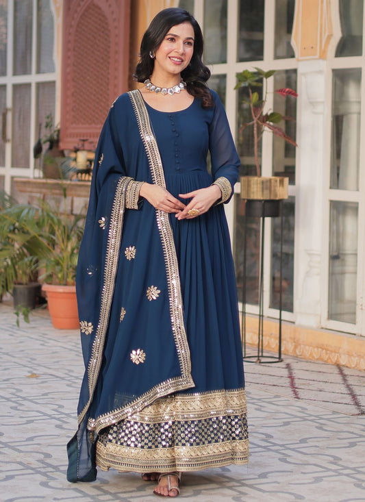 Embroidered Faux Georgette Gown - G1811