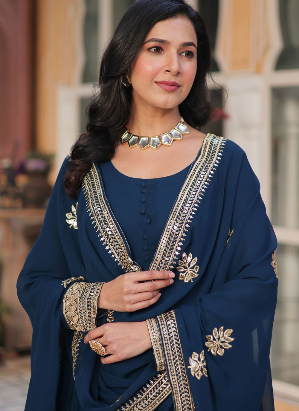 Embroidered Faux Georgette Gown - G1811