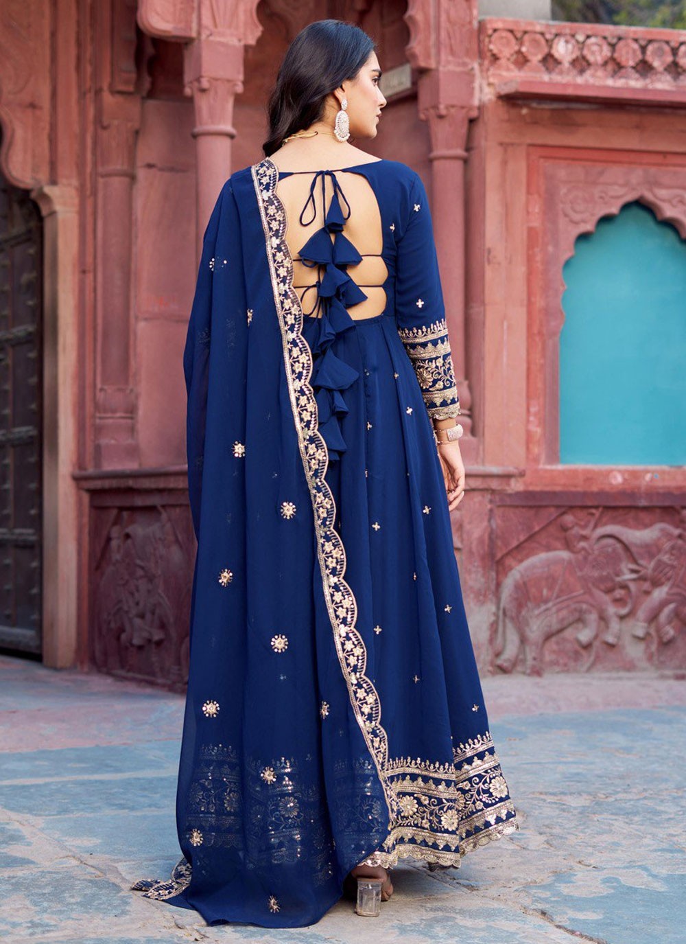 Anarkali Sequins, Thread Blue T7519