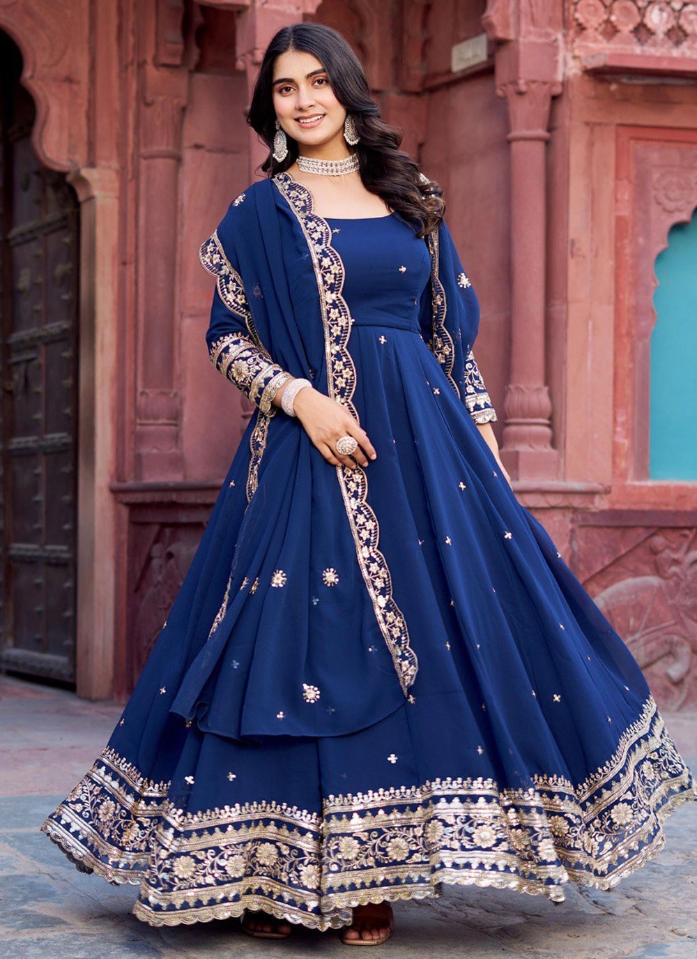 Anarkali Sequins, Thread Blue T7519
