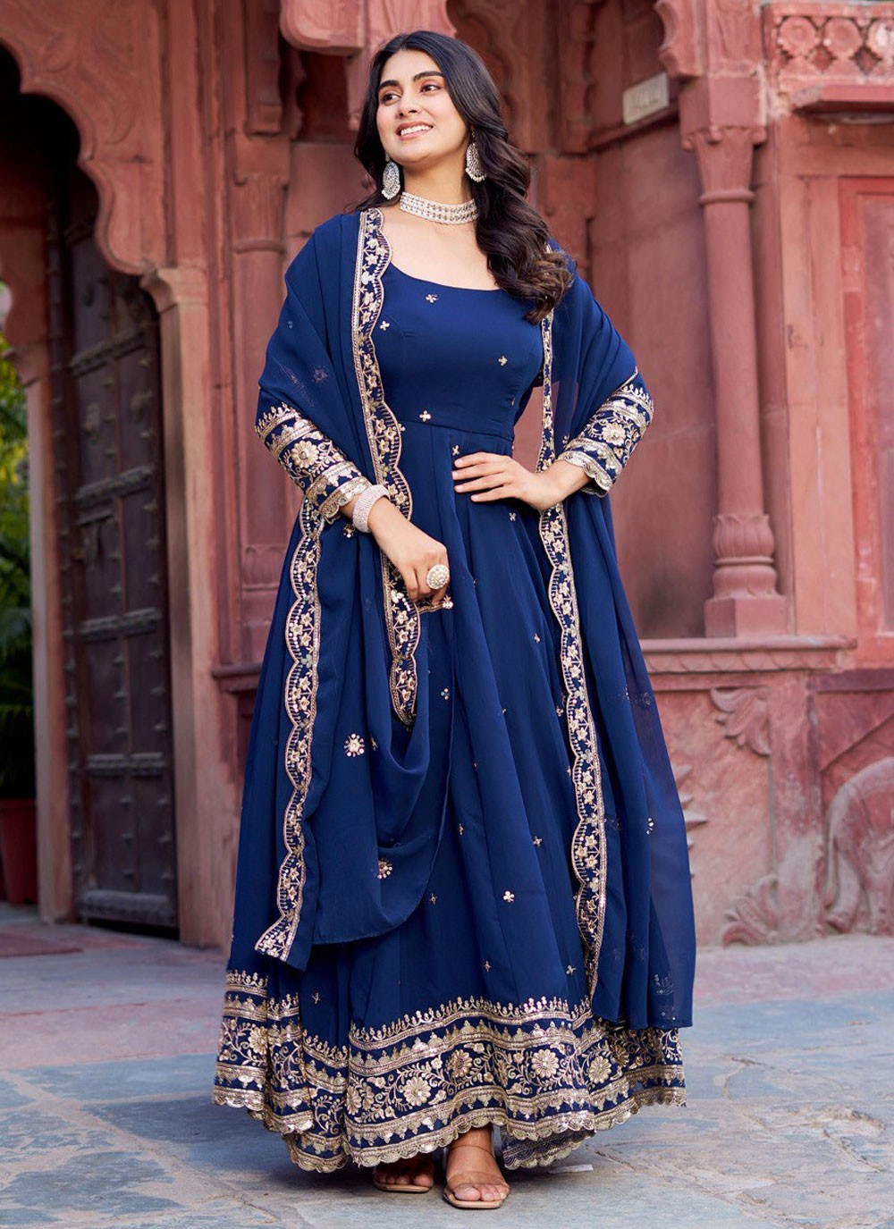 Anarkali Sequins, Thread Blue T7519