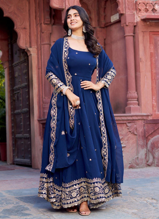 Anarkali Sequins, Thread Blue T7519