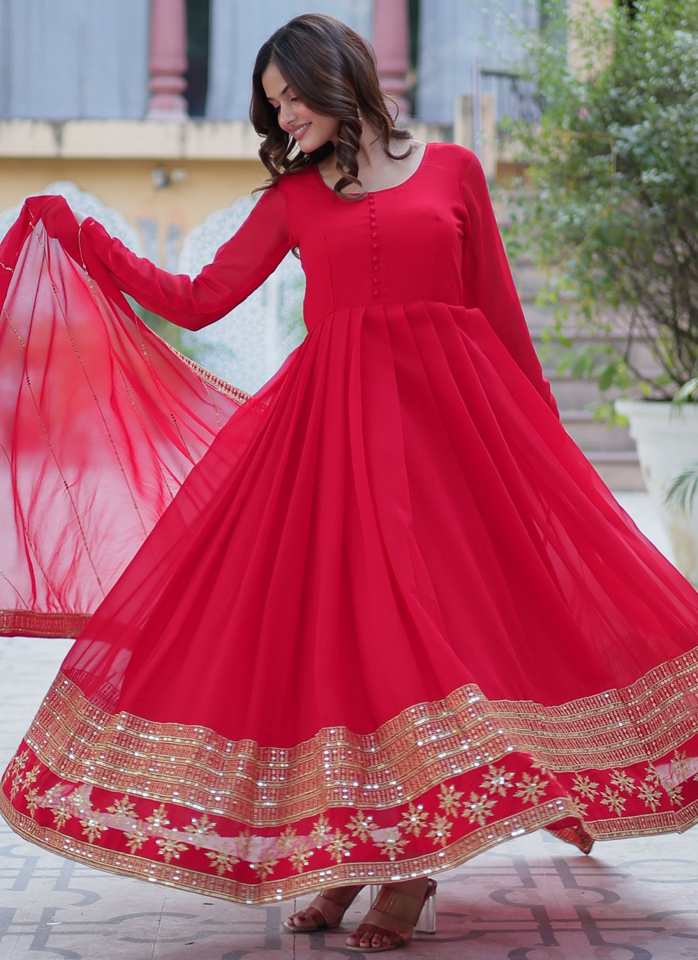 Sequins Faux Georgette Gown - G1939