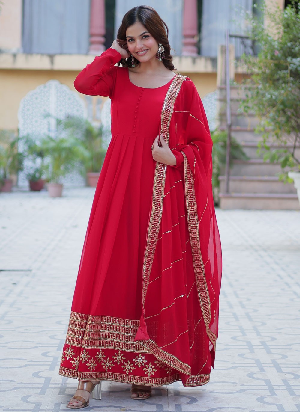 Sequins Faux Georgette Gown - G1939