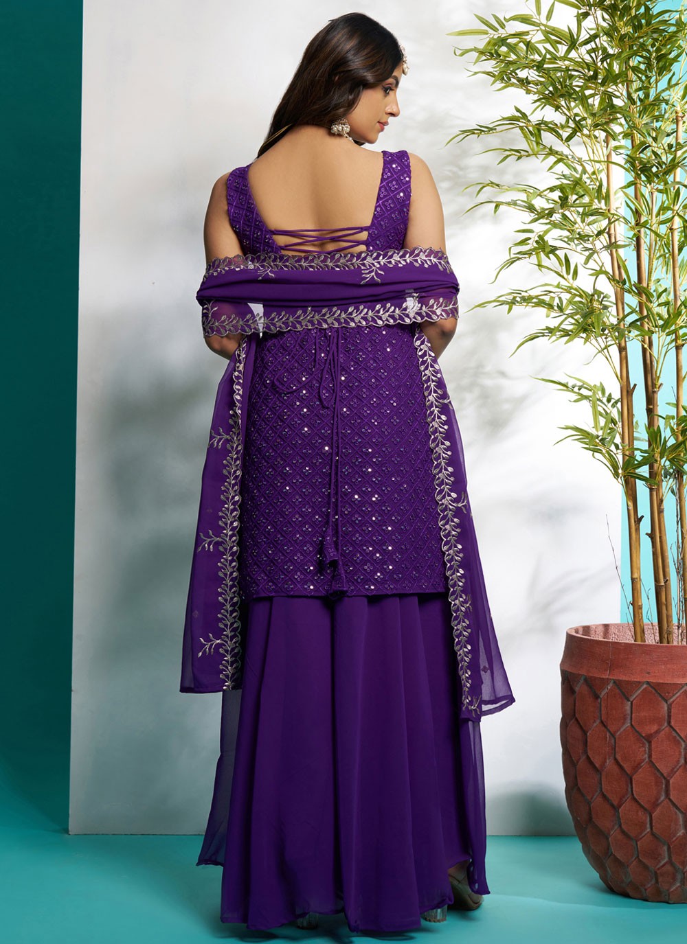 Salwar Suit Embroidered Violet Faux Georgette T5618