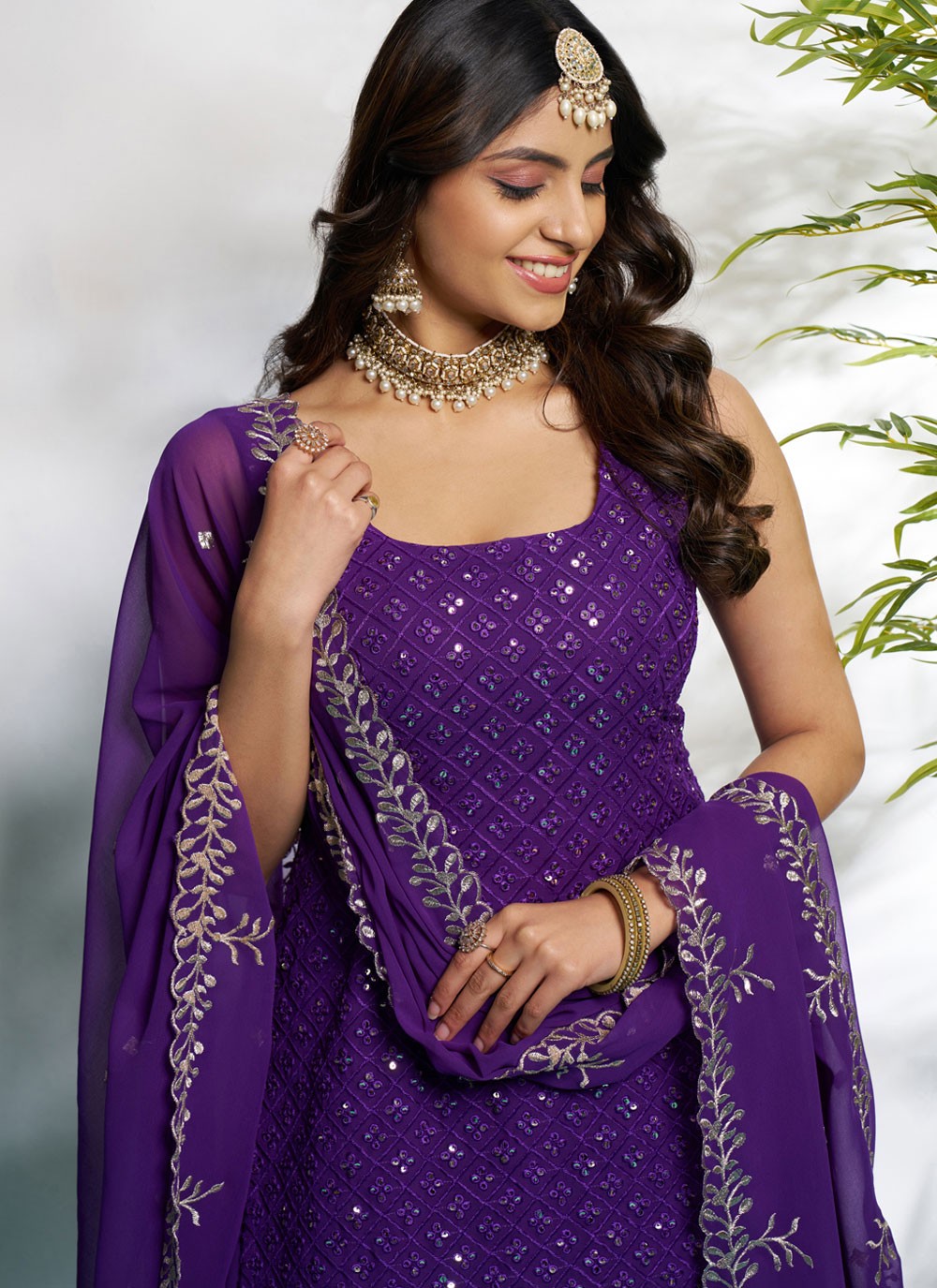 Salwar Suit Embroidered Violet Faux Georgette T5618