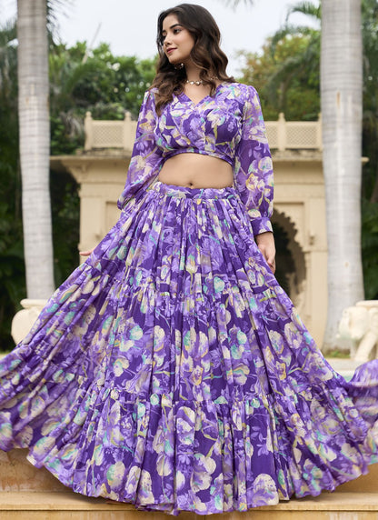 Floral Printed Faux Georgette Readymade Lehenga Choli - L2873