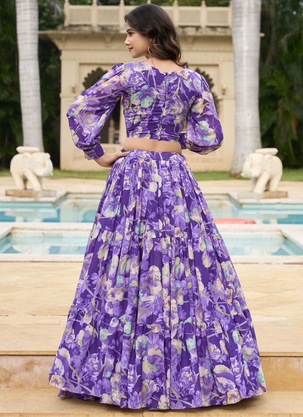 Floral Printed Faux Georgette Readymade Lehenga Choli - L2873