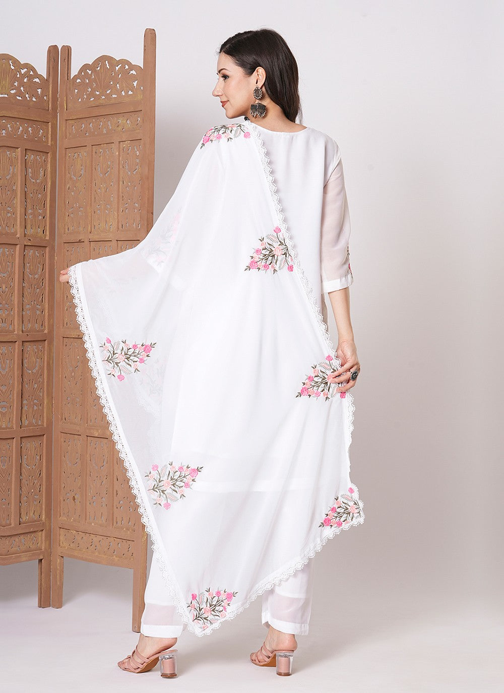 Embroidered Faux Georgette Pant Style Suit - T4484